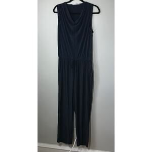 lola and sophie sm navy blue sleeveless cowl neck slouchy tie waist pantsuit